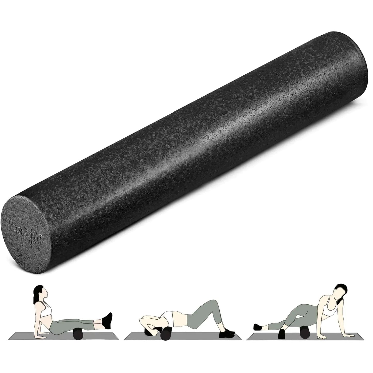 Yes4All High-Density Round Back Roller Foam Exercise Foam Roller for Yoga Pilates & Stretching - 18in Black