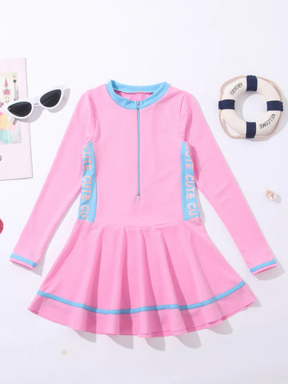 Solid Color Children's Dress Style Swimsuit